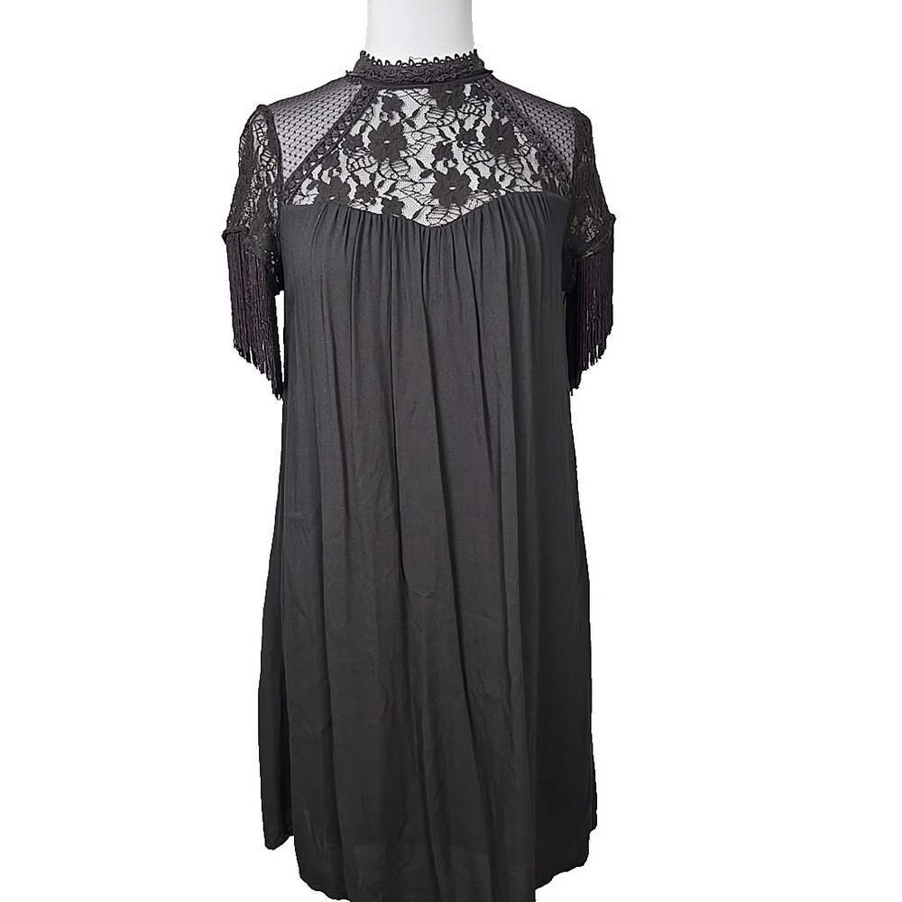 Coco + Jameson Steel-gray Lace Contrast French Sleeve Shift Dress Size‎ Medium M